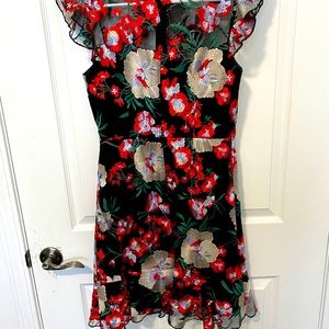 Embroidered black mid length dress